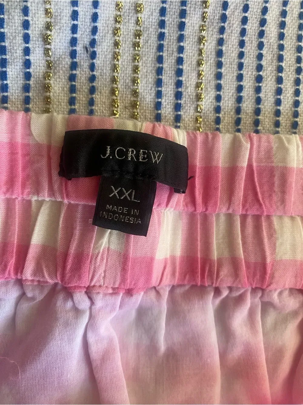 J. Crew Pink and White Gingham Elastic-Waist Skirt Sz XXL